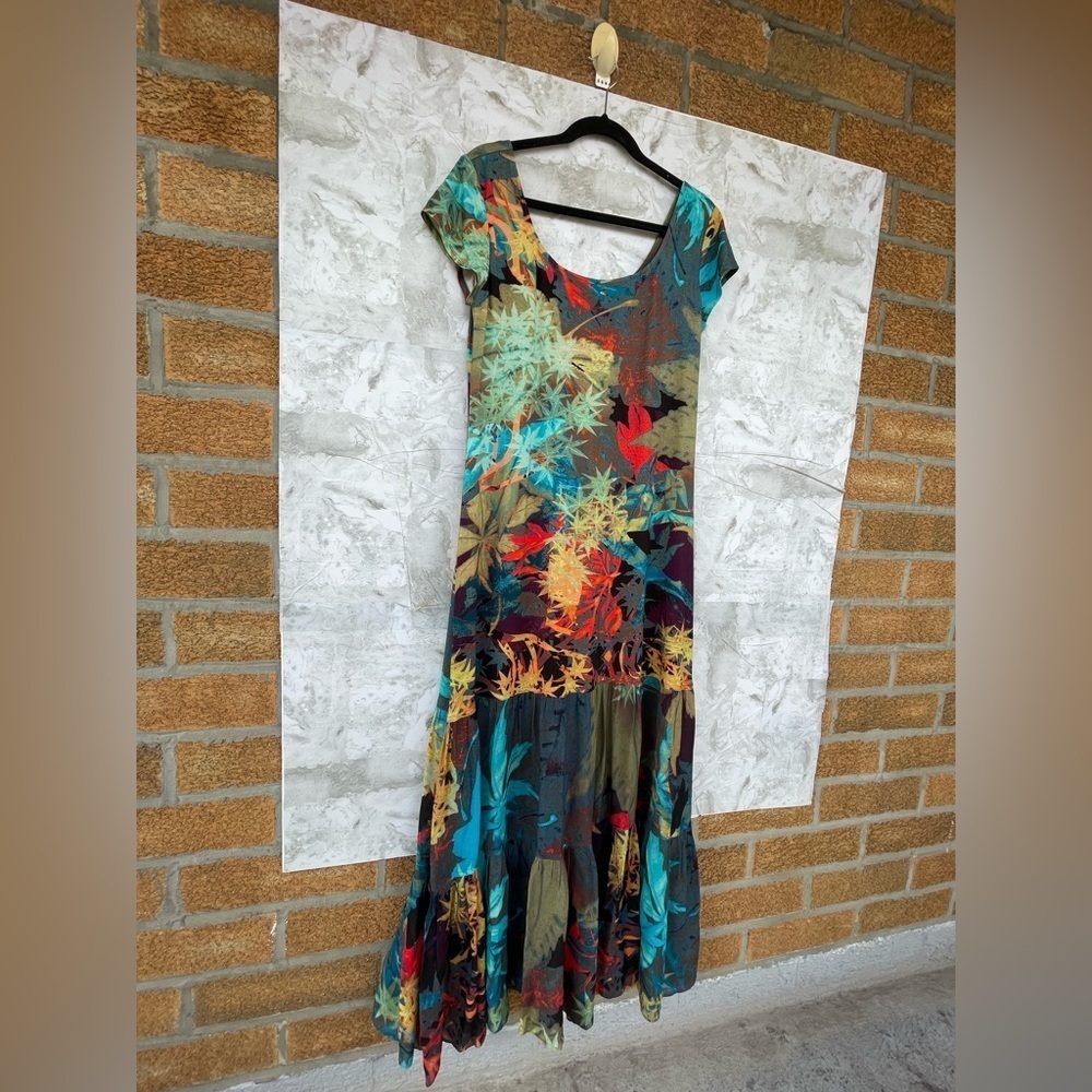 Peruvian Connection Maximalist Boho Floral Print Tiered Maxi Dress M - Artsy - Picture 5 of 10